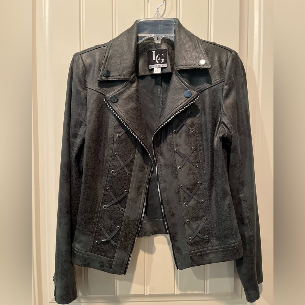 Lena Gabrielle Jacket Ladies Size 8 Green Color amazing Detail Fall Winter Open